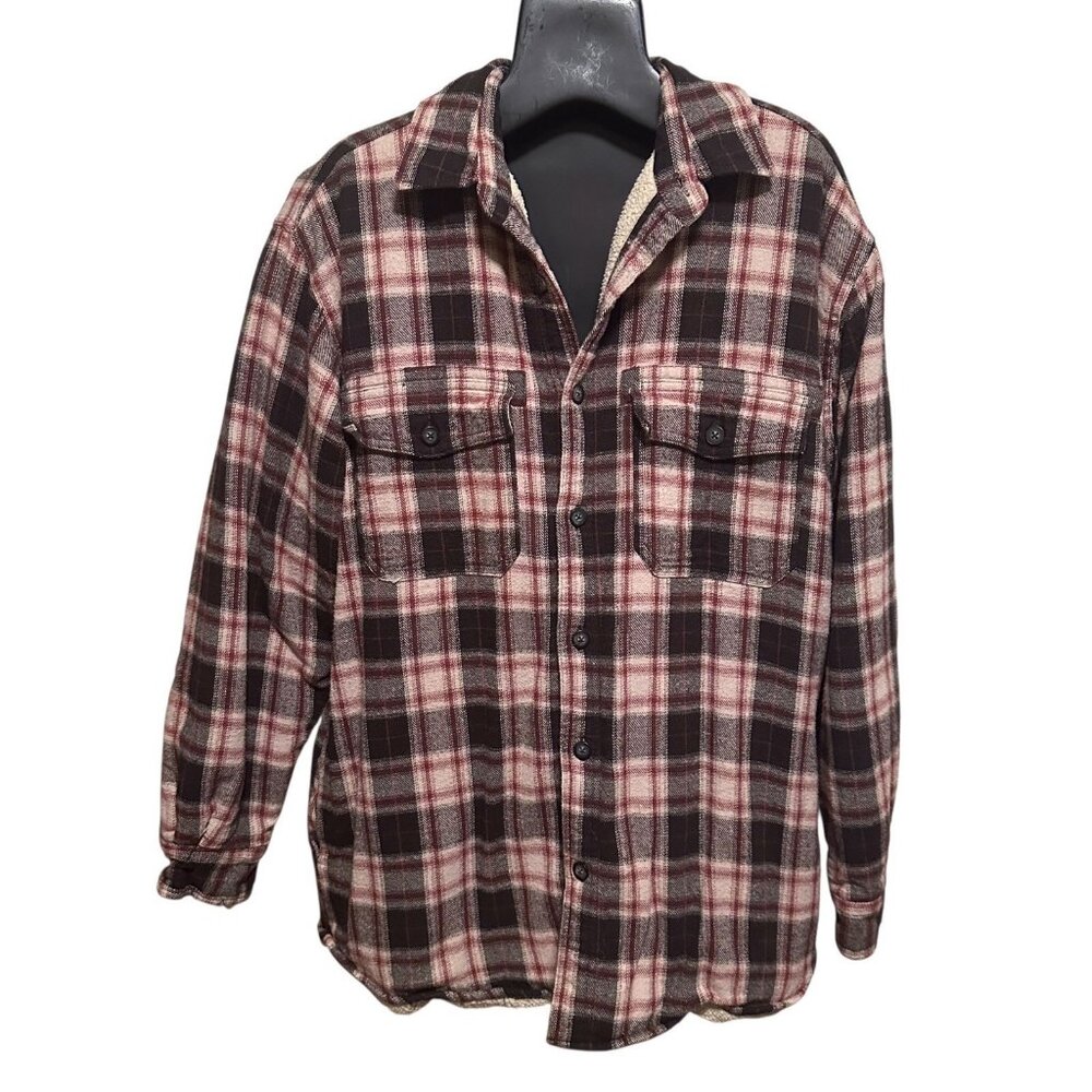Levi's Sherpa Lined Flannel Shirt Jacket Mens Large Plaid Ranch Trucker